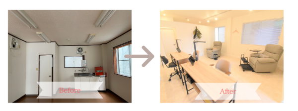 事務所物件を北欧ナチュラルなネイルサロンへ改装した内装事例。10坪の空間を最大限に活かしたレイアウト。